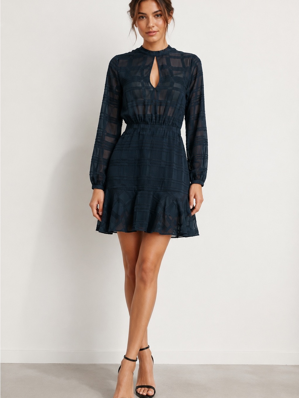 Finders Keepers Lights Go Out Navy Plaid Mini Dress NWT Size L